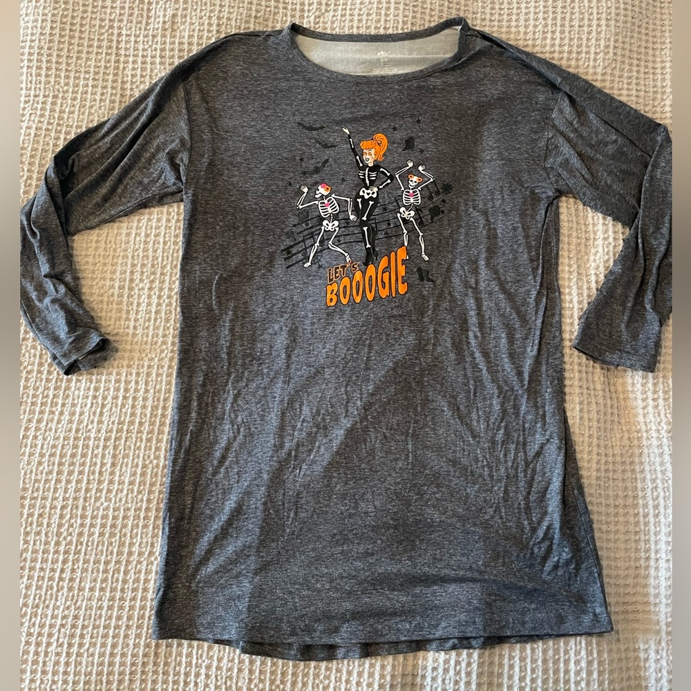 Women’s Dark Gray 'Let's Boogie' Skeleton Graphic Long-Sleeve Sleep Tee